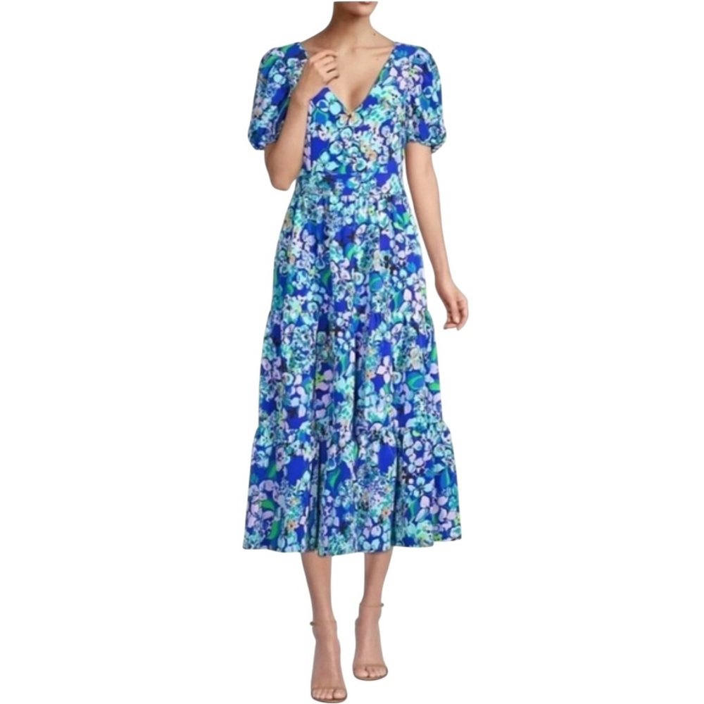 Lilly Pulitzer Grace Short Sleeve Midi Dress Blue Grotto Twilight Tropics 12 NWT - Picture 8 of 9